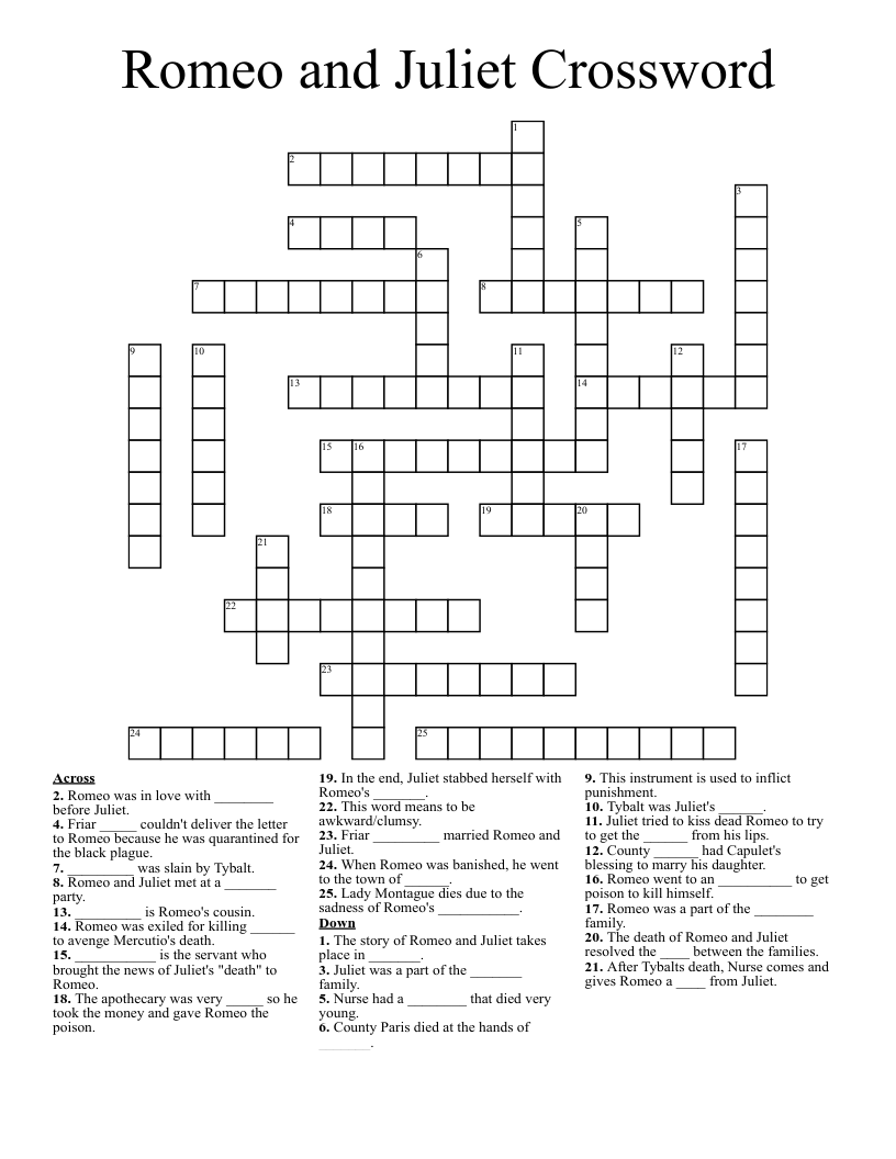Romeo and Juliet Crossword