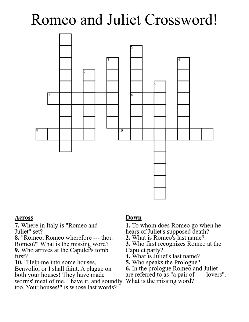 Romeo and Juliet Crossword!