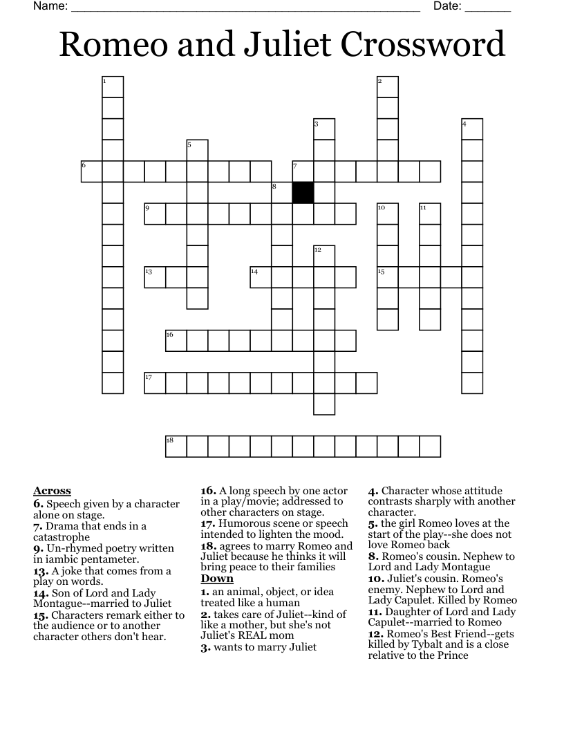 Romeo and Juliet Crossword