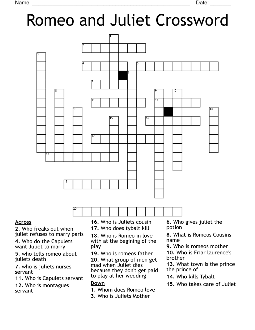 Romeo and Juliet Crossword