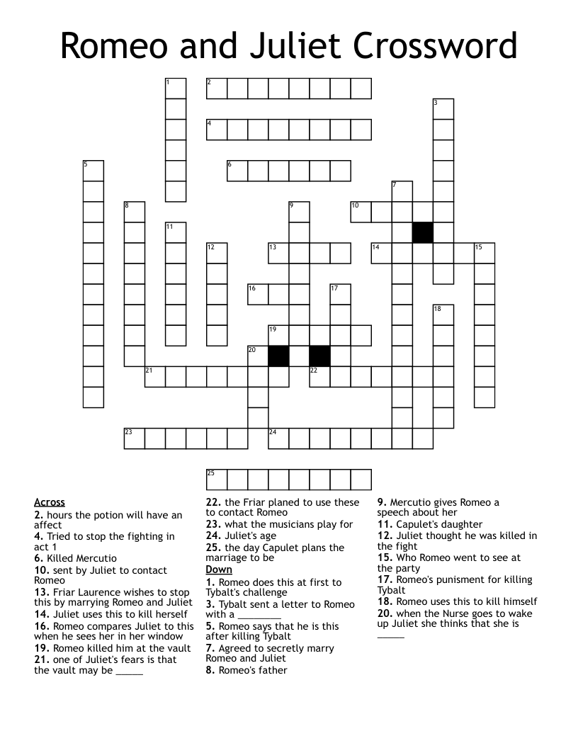 Romeo and Juliet Crossword