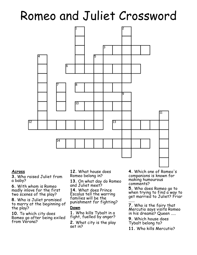 Romeo and Juliet Crossword