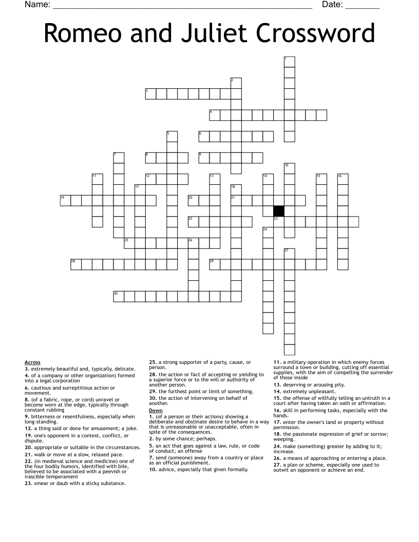 Romeo and Juliet Crossword