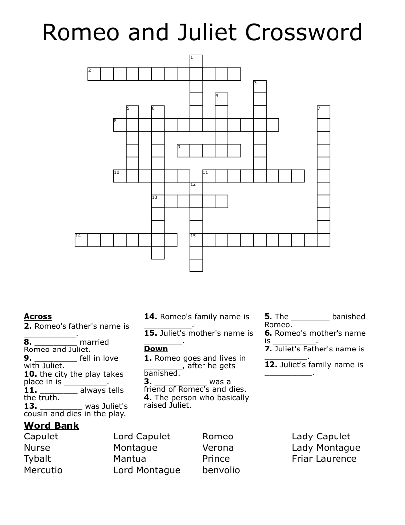 Romeo and Juliet Crossword