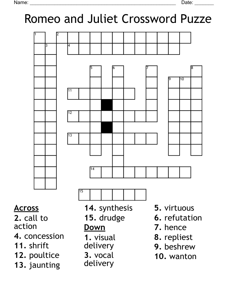 Romeo and Juliet Crossword Puzze