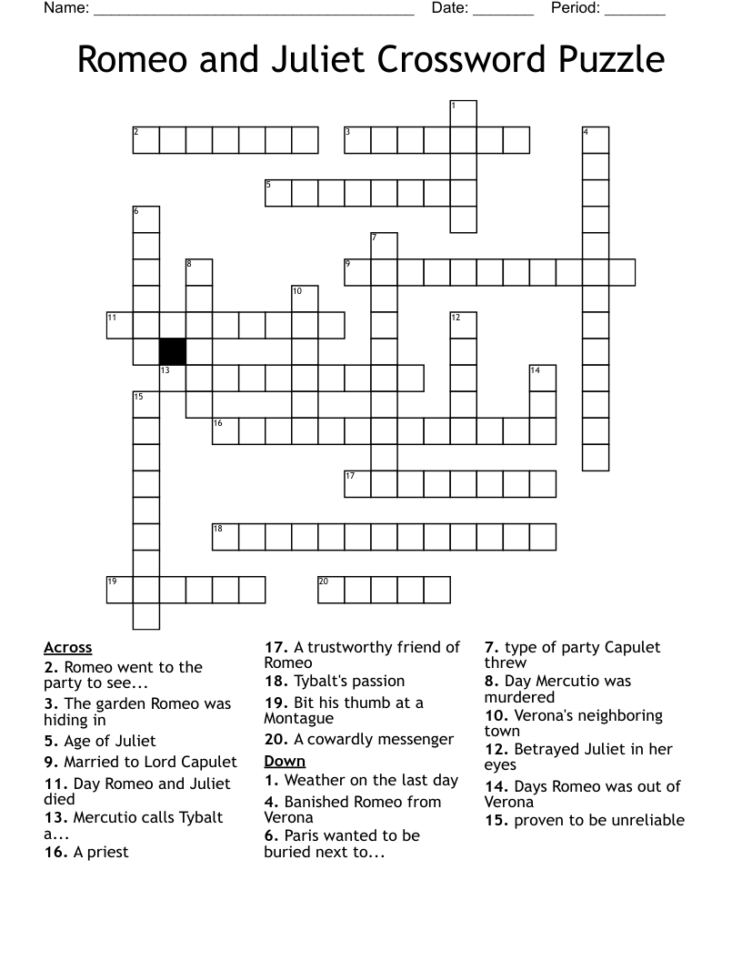 Romeo and Juliet Crossword Puzzle