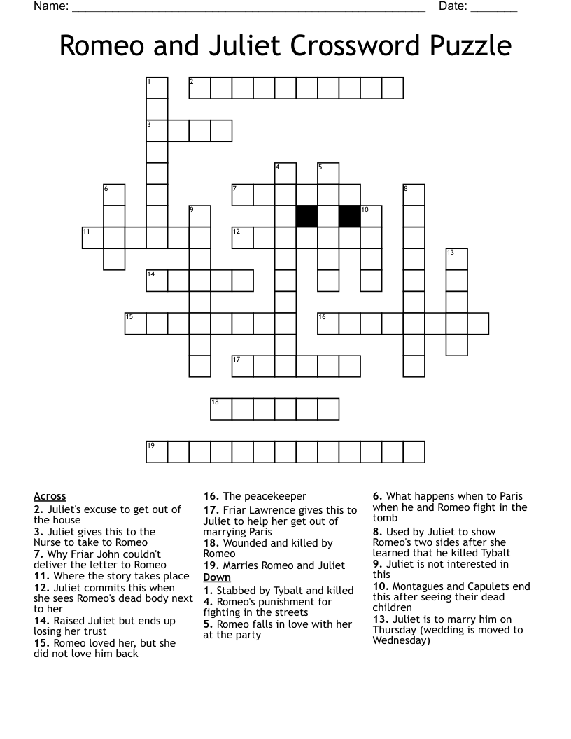 Romeo and Juliet Crossword Puzzle