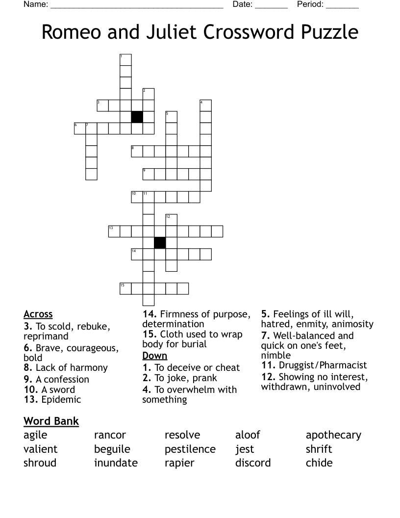 Romeo and Juliet Crossword Puzzle