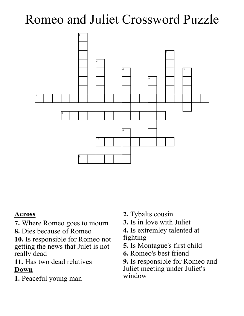 Romeo and Juliet Crossword Puzzle