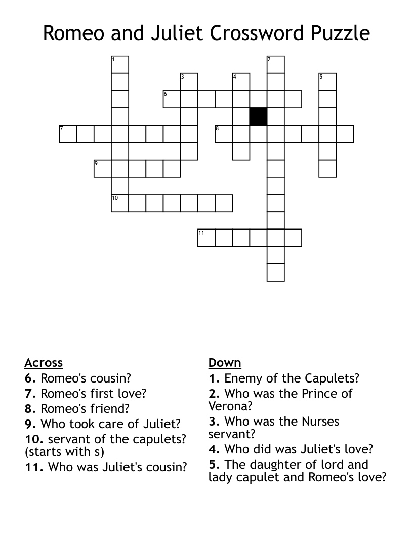 Romeo and Juliet Crossword Puzzle