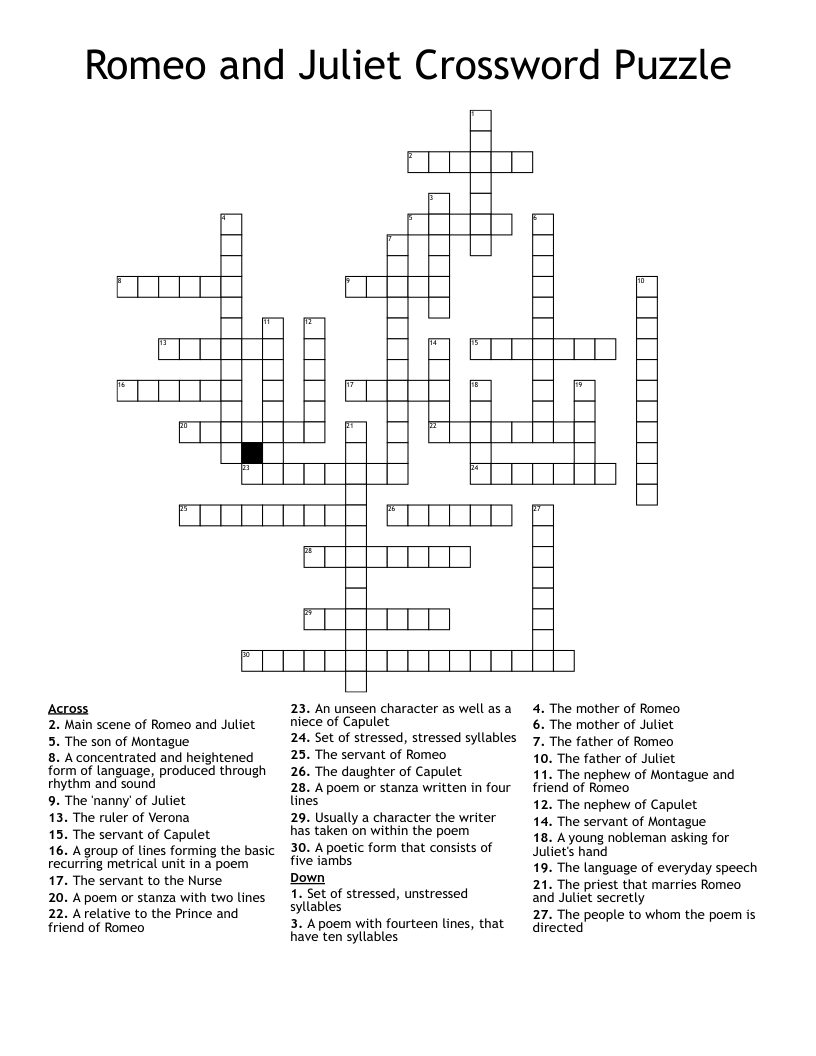 Romeo and Juliet Crossword Puzzle