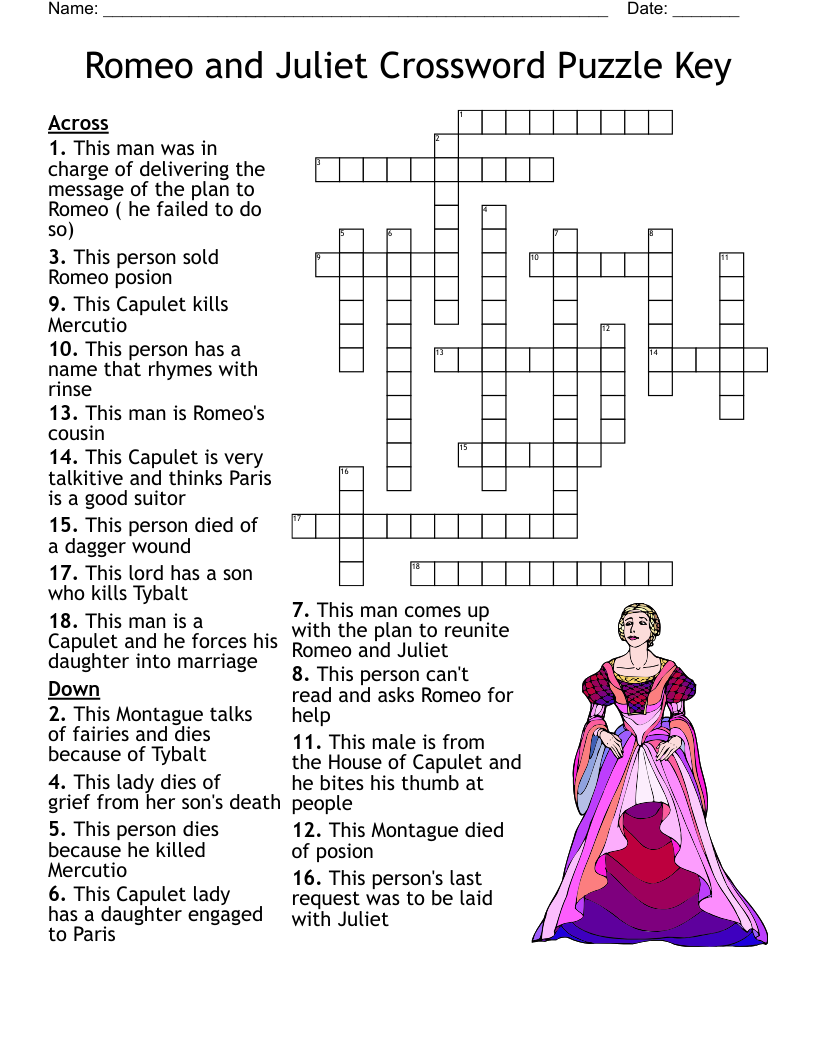 Romeo and Juliet Crossword Puzzle Key