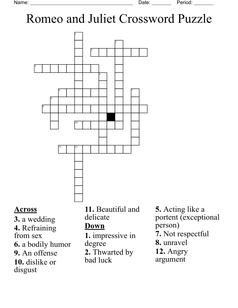 Romeo and Juliet Crossword Puzzle 