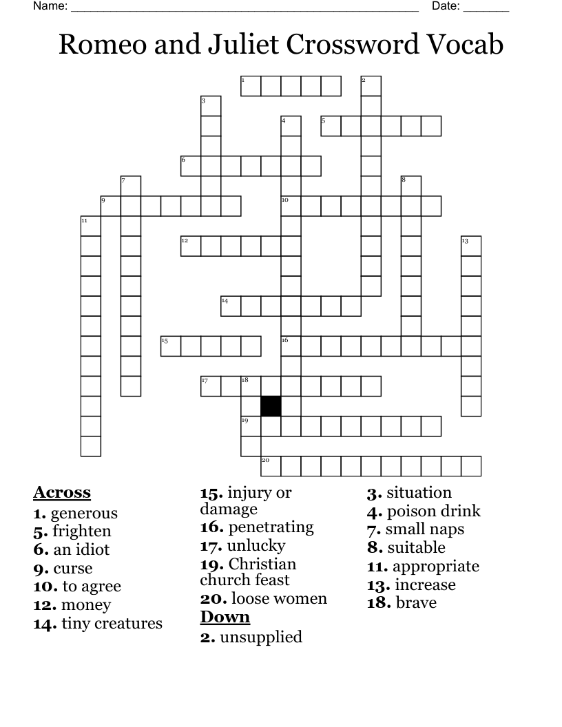 Romeo and Juliet Crossword Vocab