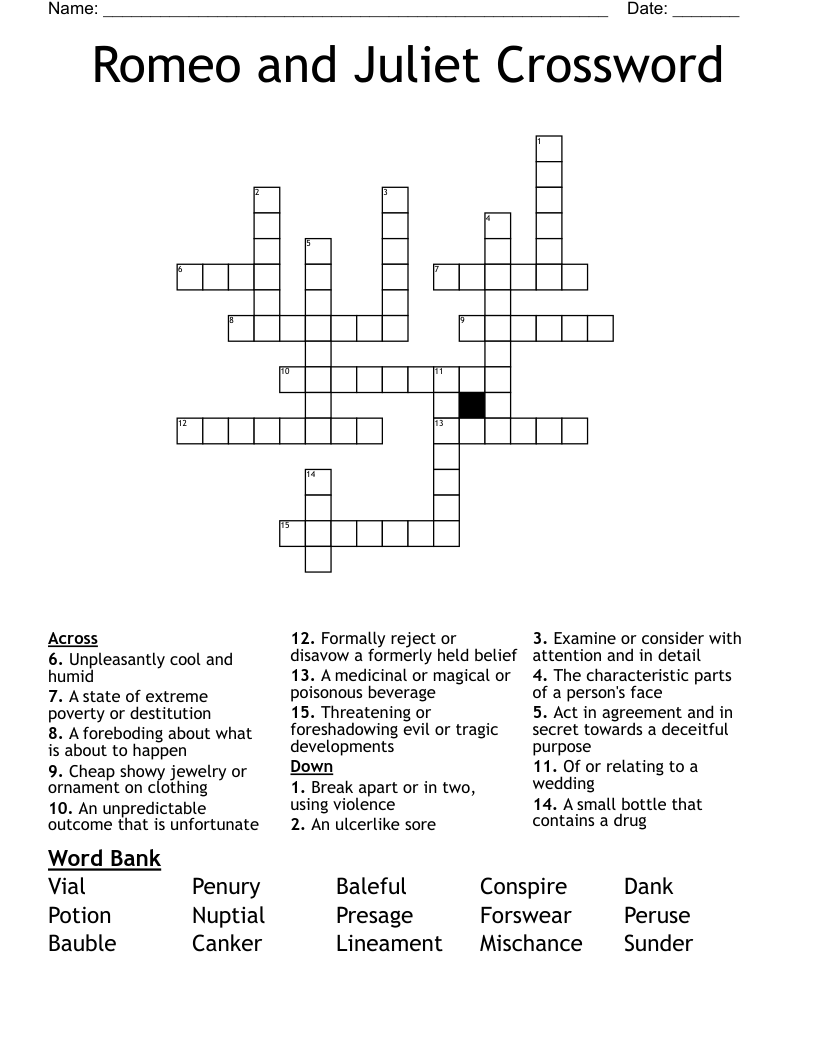 Romeo and Juliet Crossword 