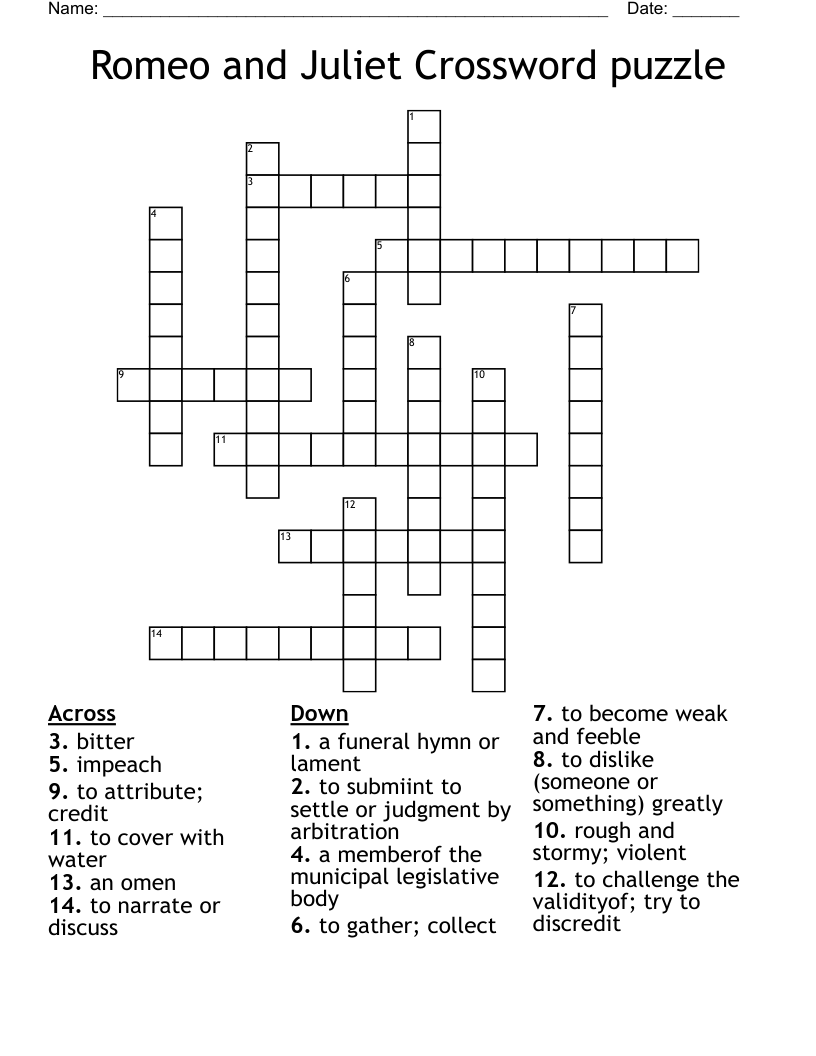 Romeo and Juliet Crossword puzzle 