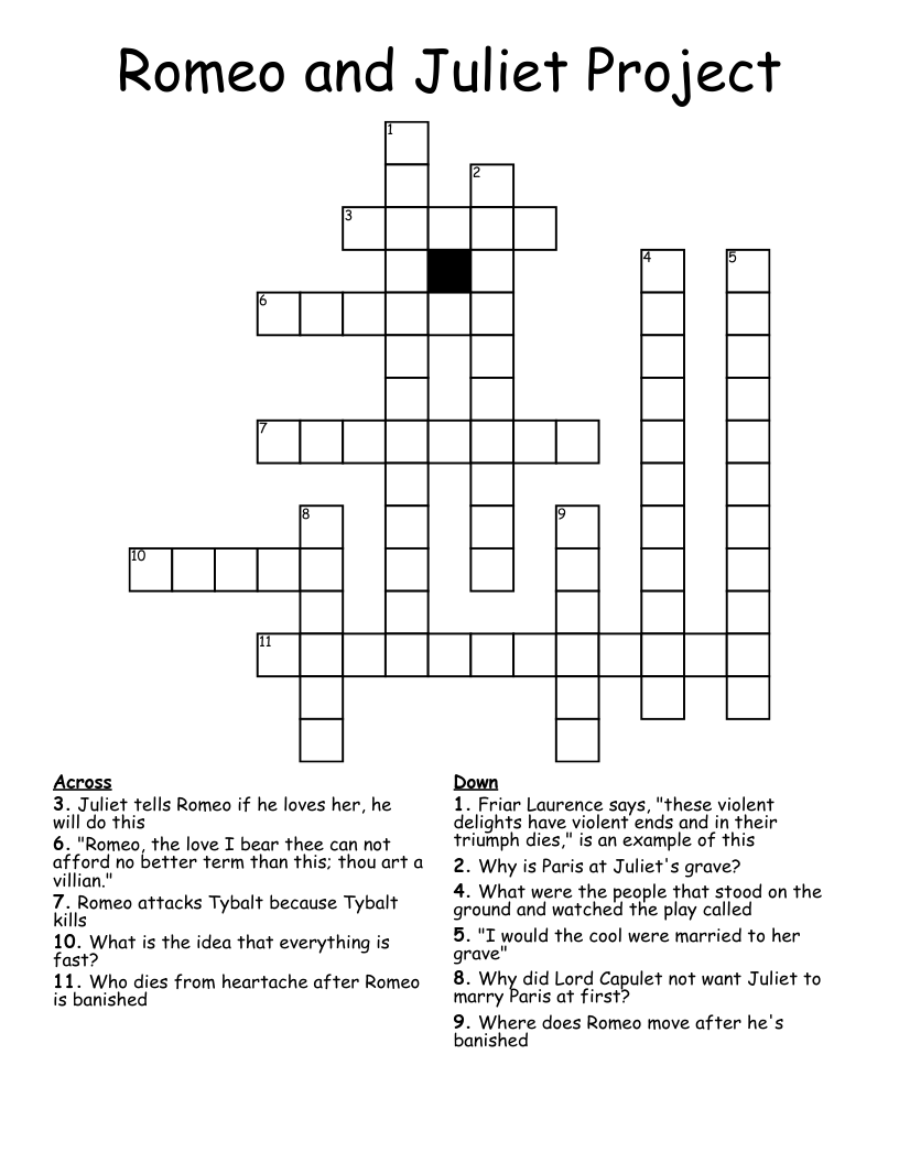 Romeo and Juliet Project  Crossword