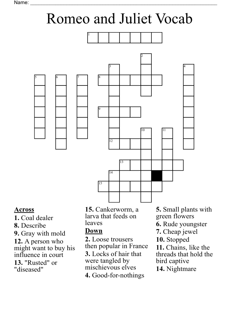 Romeo and Juliet Vocab Crossword
