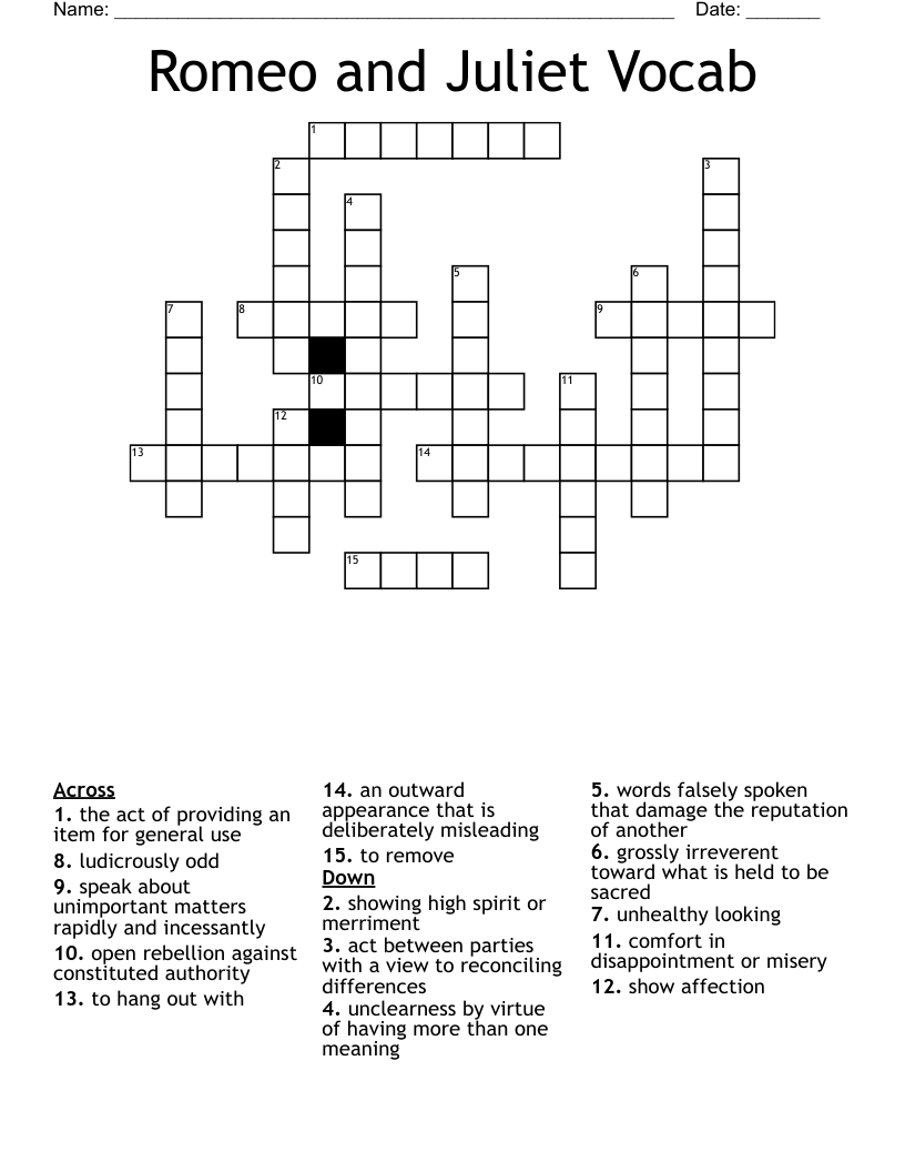 Romeo and Juliet Vocab Crossword