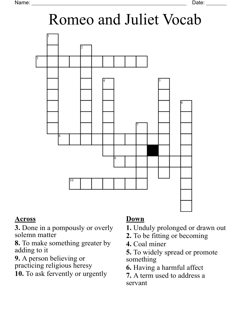 Romeo and Juliet Vocab Crossword
