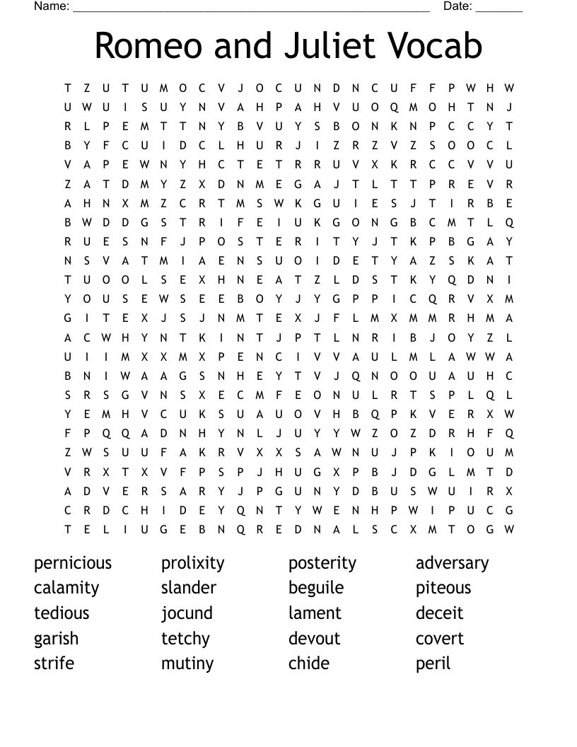 Romeo and Juliet Vocab Word Search