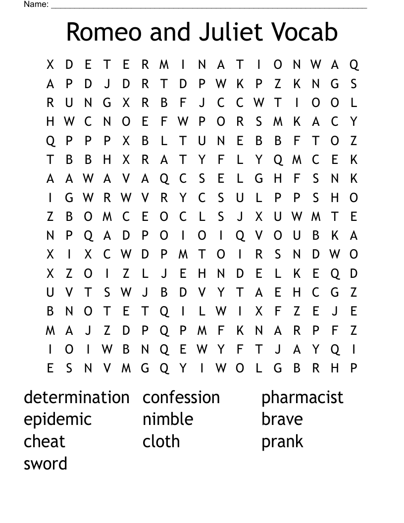 Romeo and Juliet Vocab Word Search