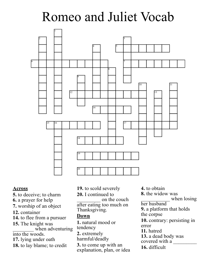 Romeo and Juliet Vocab Crossword