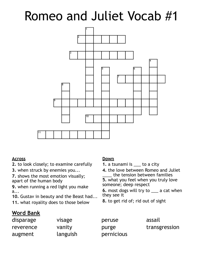 Romeo and Juliet Vocab #1 Crossword