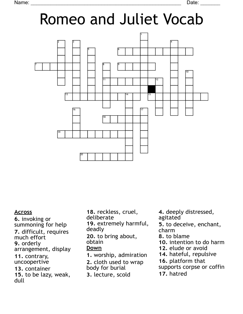 Romeo and Juliet Vocab Crossword