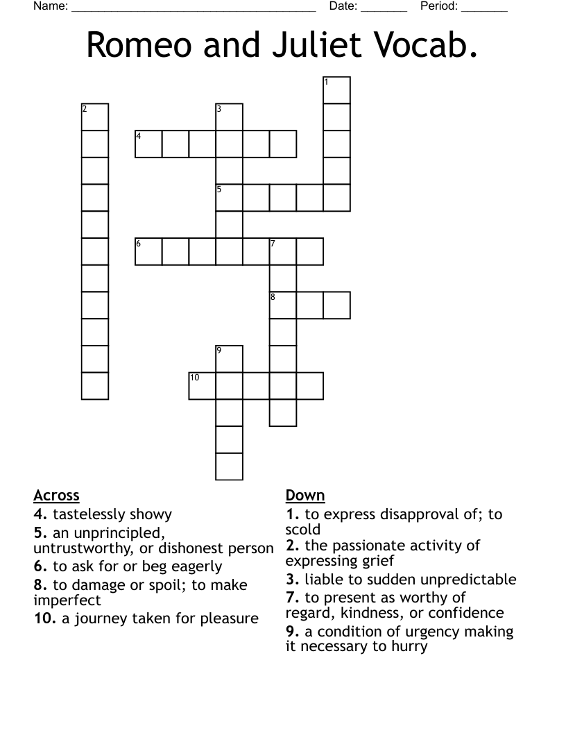 Romeo and Juliet Vocab. Crossword