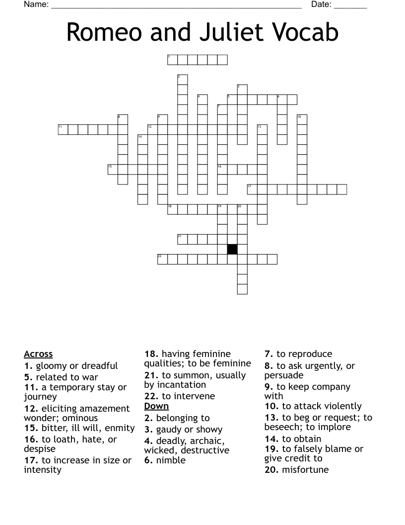 Romeo and Juliet Vocab Crossword