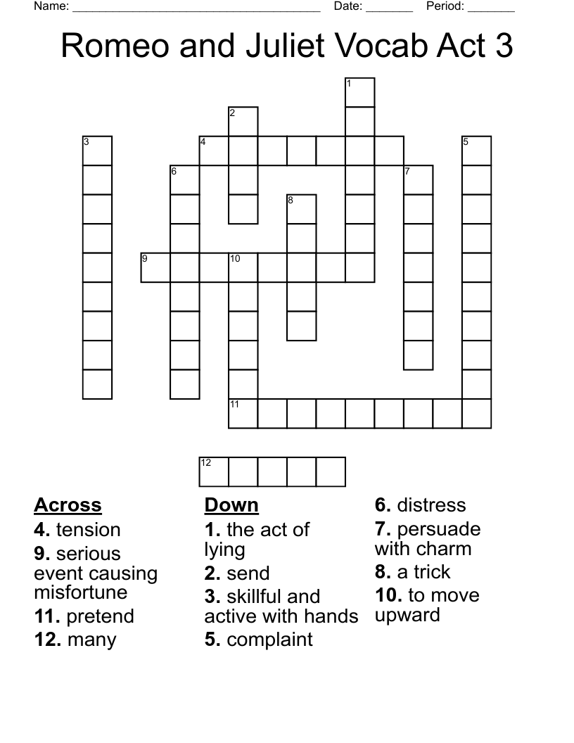 Romeo and Juliet Vocab Act 3 Crossword