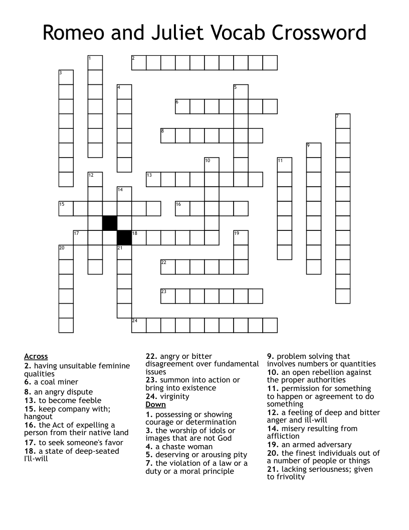 Romeo and Juliet Vocab Crossword
