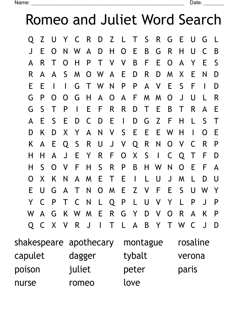 Romeo and Juliet Word Search