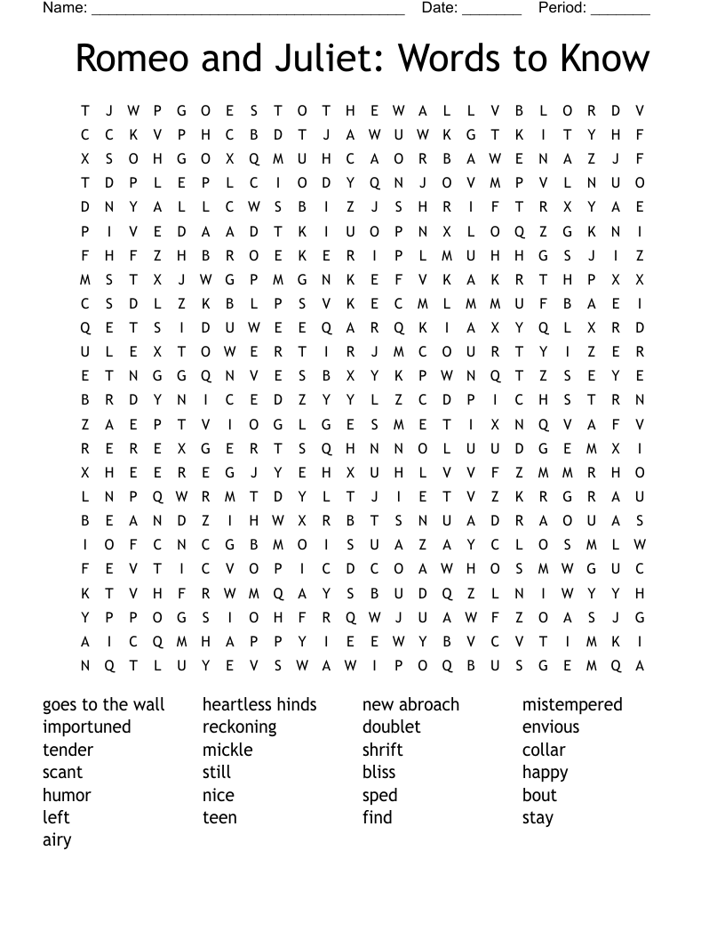 Romeo and Juliet: Words to Know Word Search