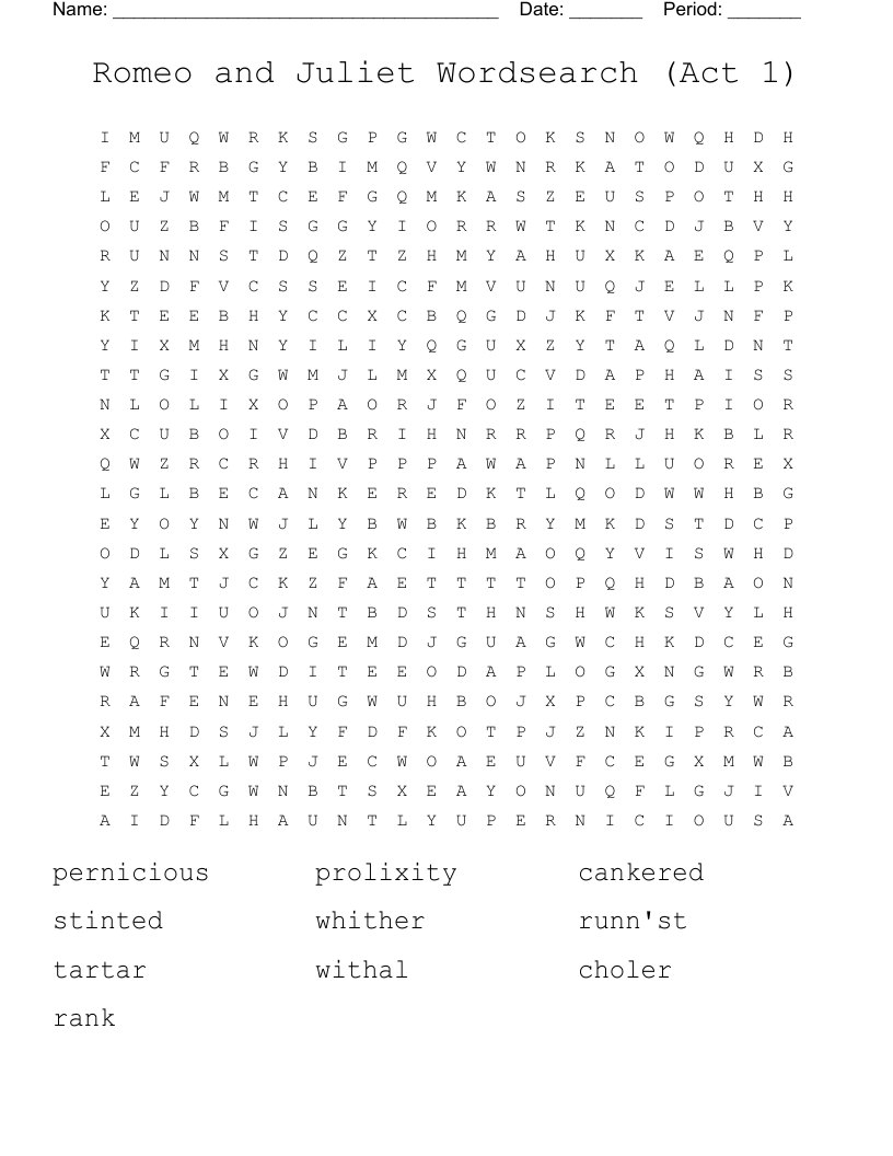 Romeo and Juliet Wordsearch (Act 1)
