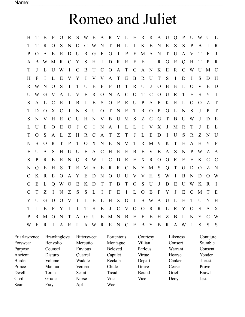 Romeo and Juliet  Word Search
