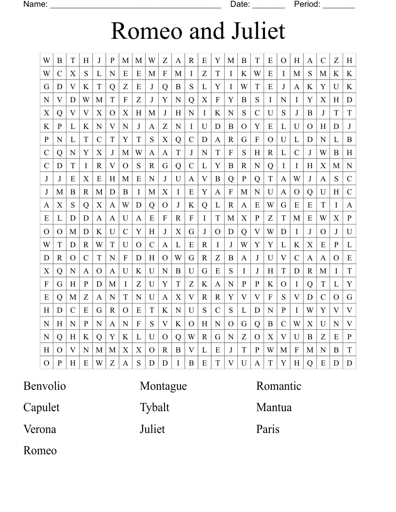 Romeo and Juliet  Word Search