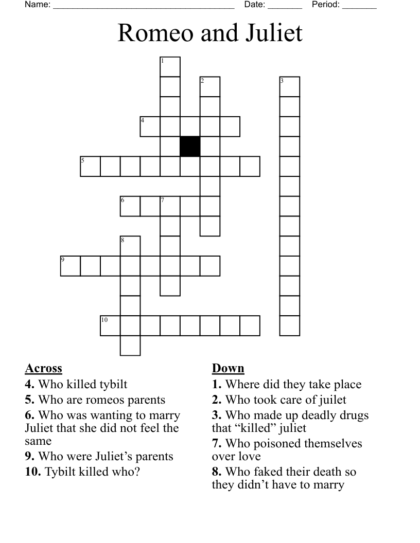 Romeo and Juliet  Crossword