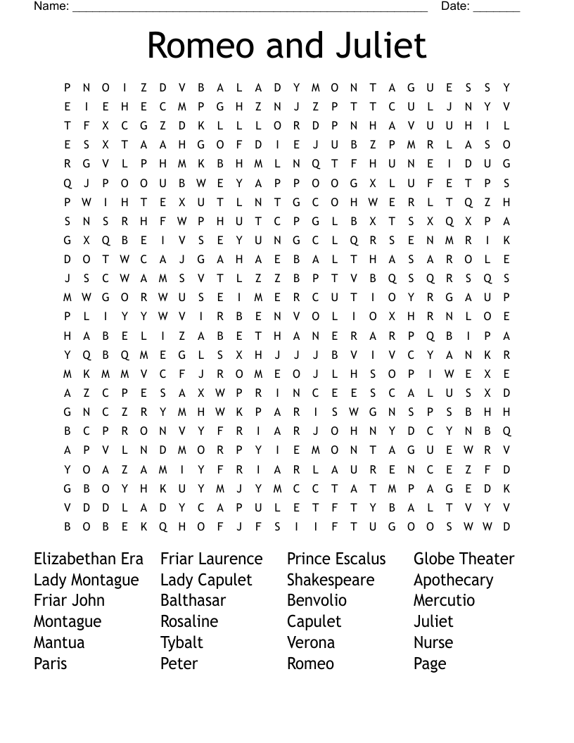 Romeo and Juliet  Word Search