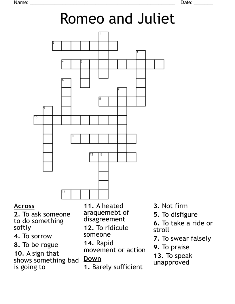 Romeo and Juliet  Crossword