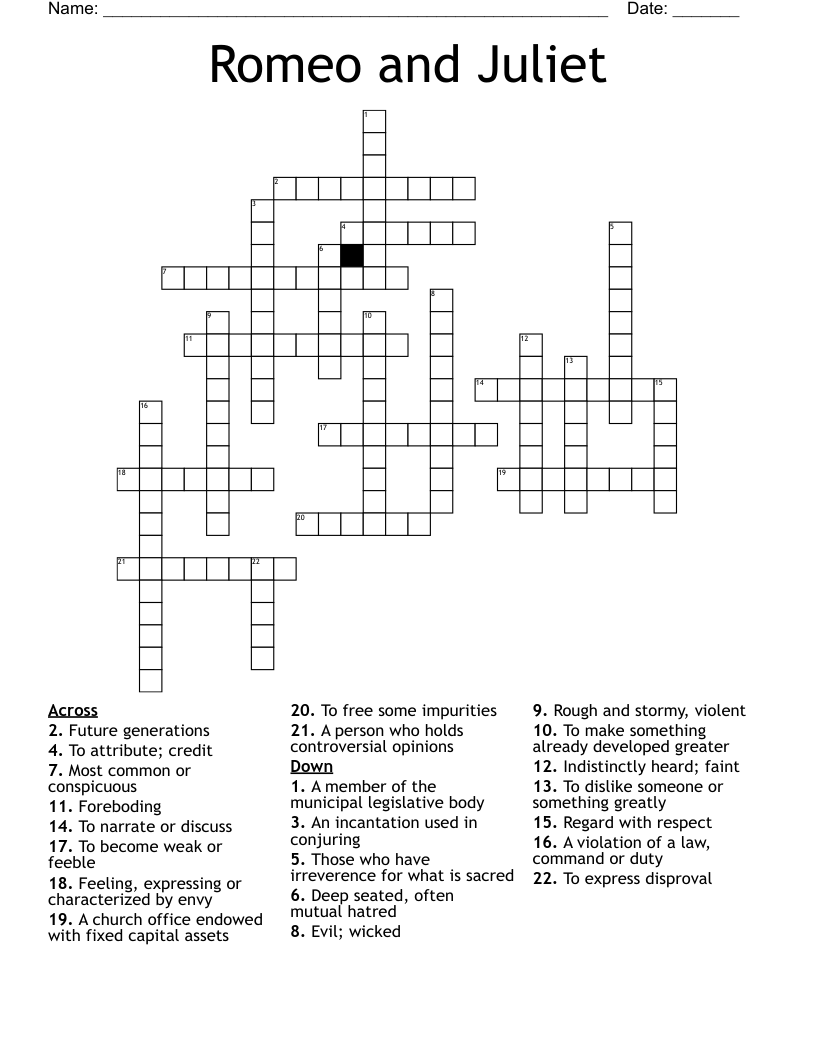 Romeo and Juliet  Crossword