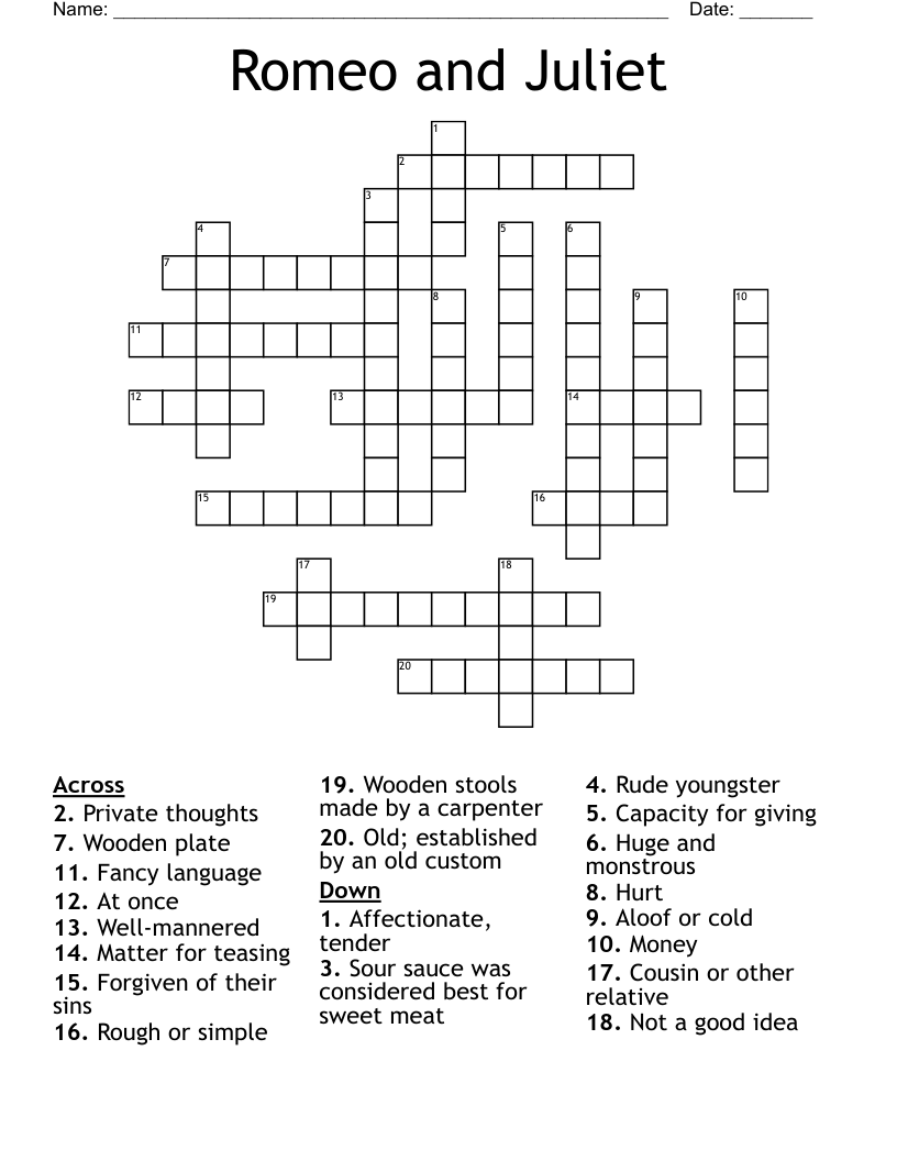 Romeo and Juliet  Crossword