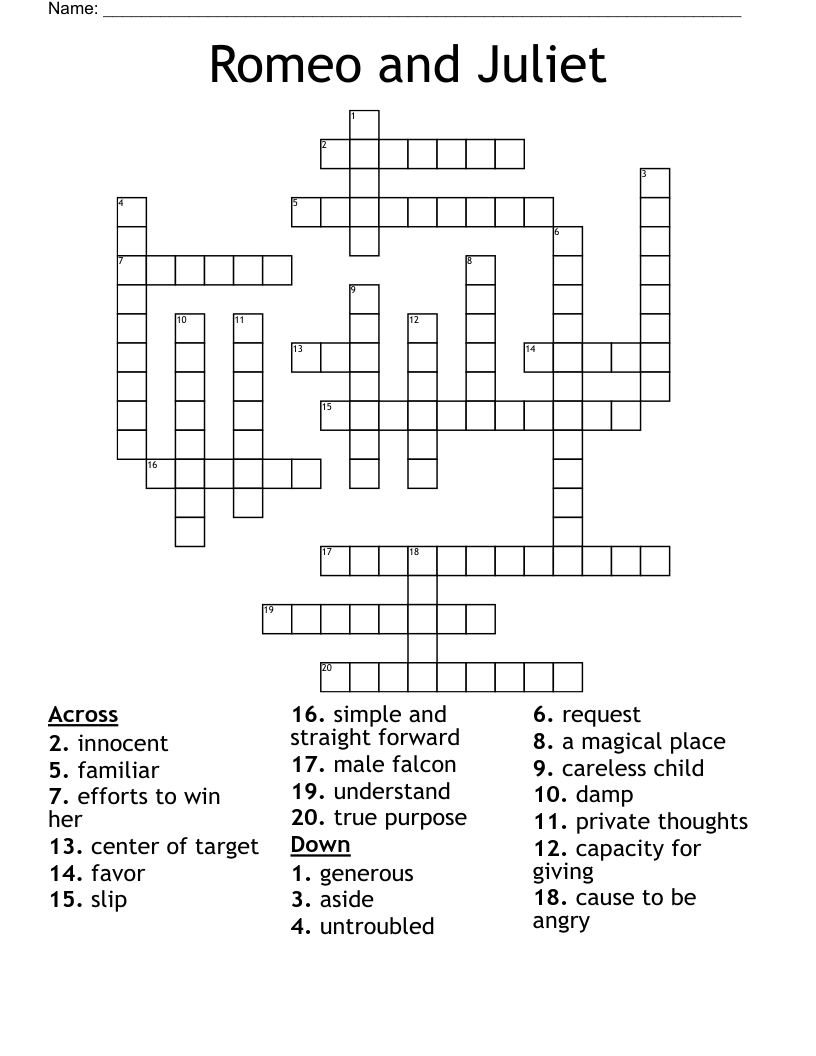 Romeo and Juliet  Crossword