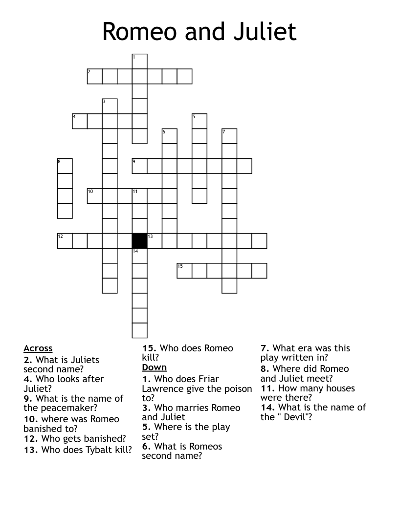 Romeo and Juliet  Crossword