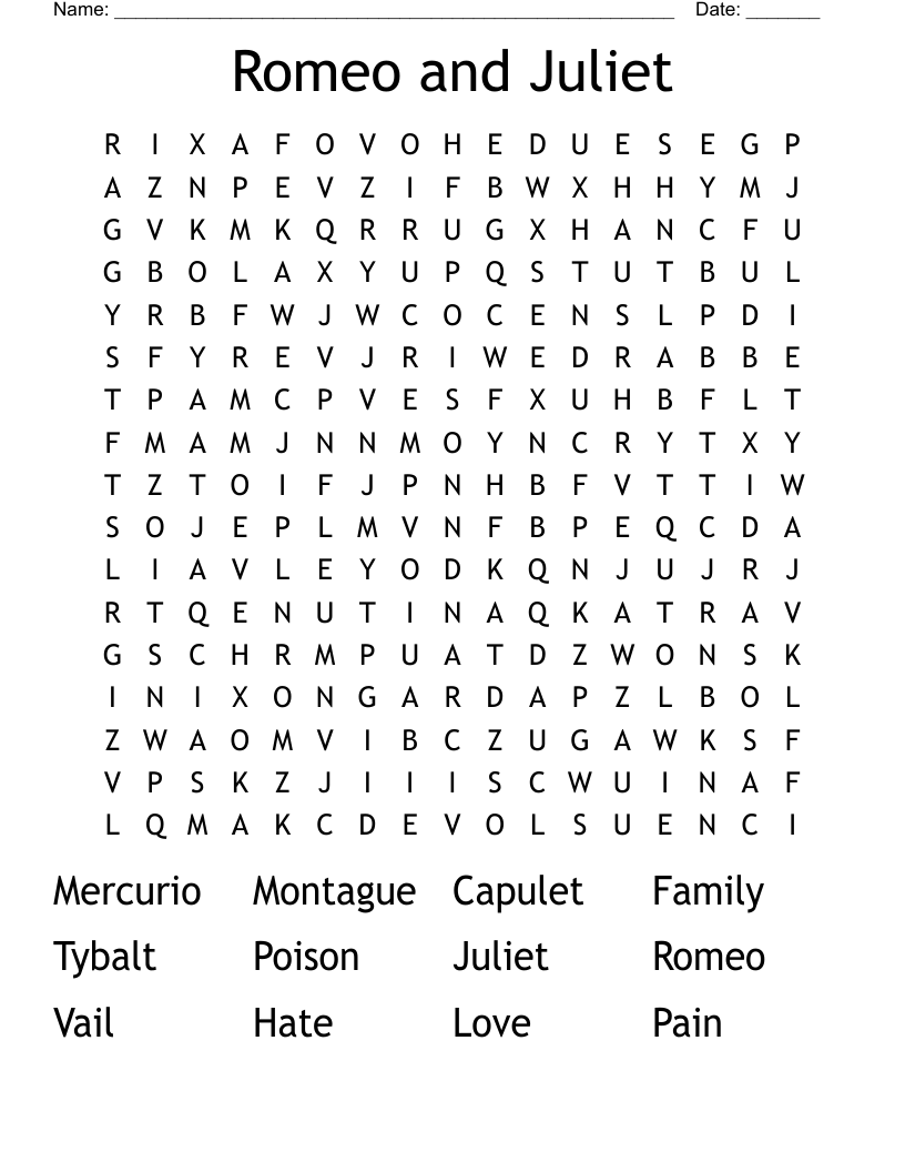 Romeo and Juliet  Word Search