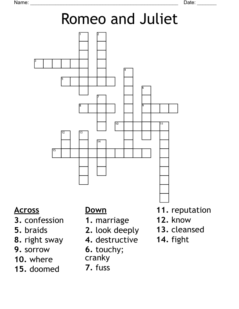Romeo and Juliet  Crossword