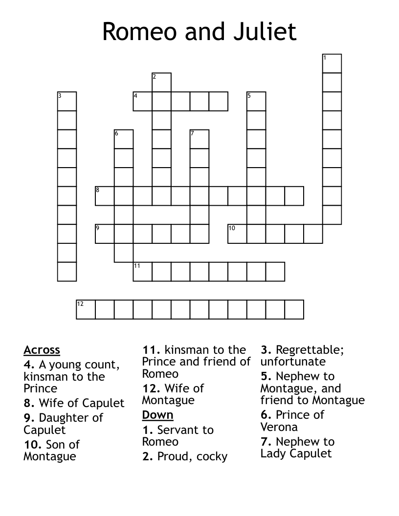 Romeo and Juliet  Crossword