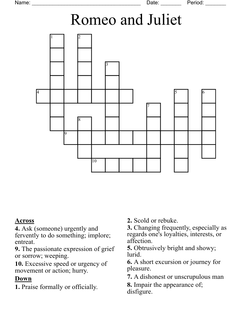 Romeo and Juliet  Crossword