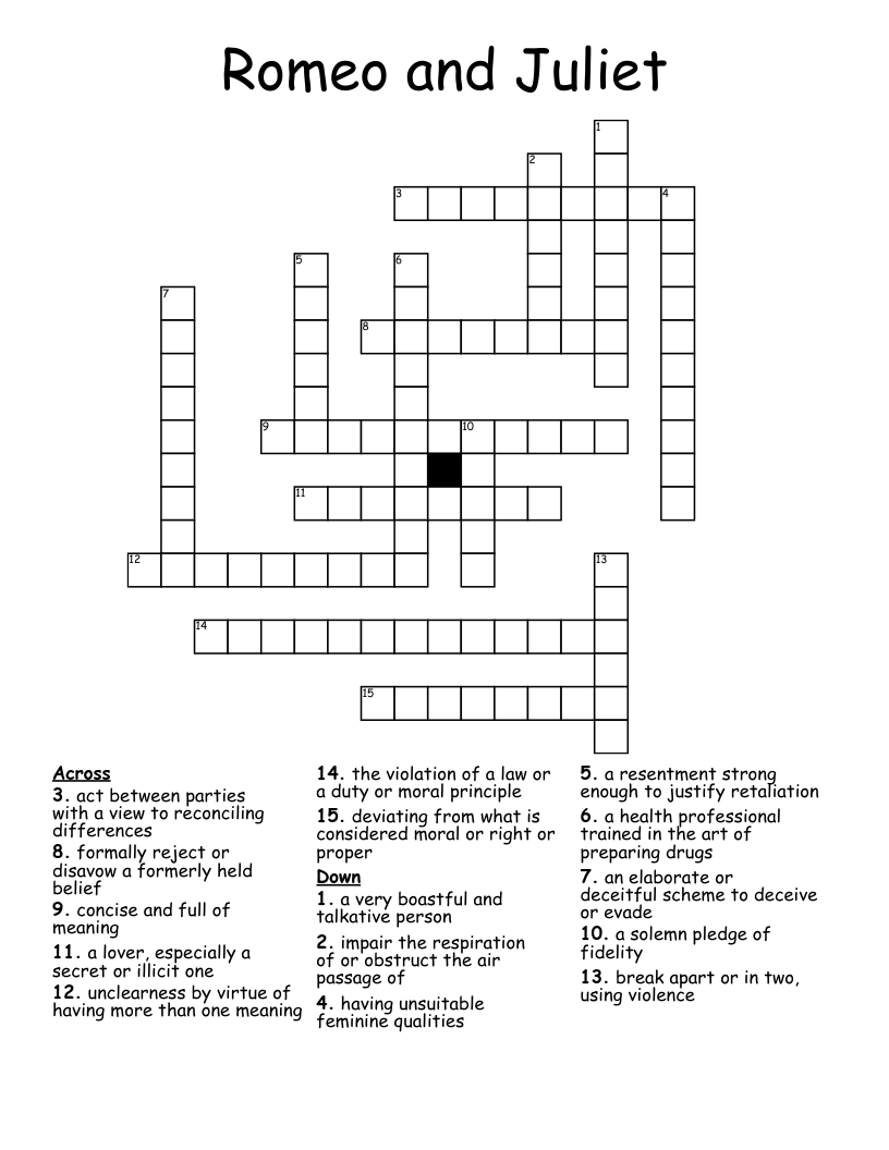 Romeo and Juliet  Crossword